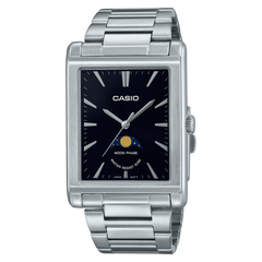 Casio Men's Watch, Moon Phase Executive Black Dial, Silver Stainless Steel Strap, MTP-M105D-1AVDF