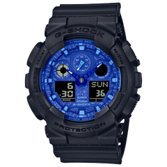 G-Shock Men's Watch Analog & Digital, Neo Blue Dial Black Resin Band, GA-100BP-1AD