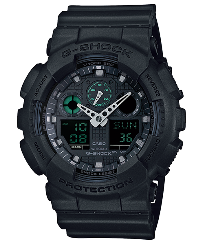 G-Shock Men's Watch Analog & Digital Combo, Black & Green Dial Black Resin Band, GA-100MB-1ADR