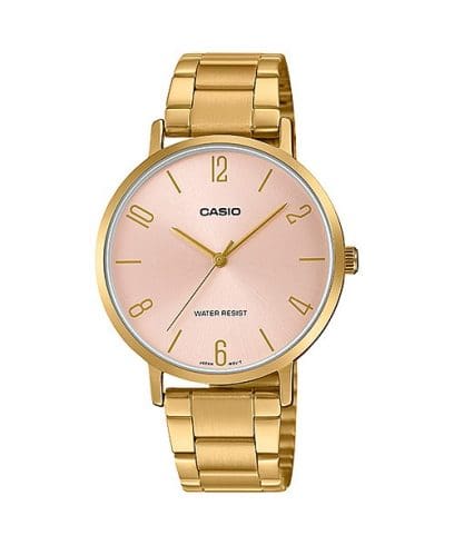 Casio Women's Watch Analog, Pink Dial Gold Stainless Steel Strap, LTP-VT01G-4BUDF