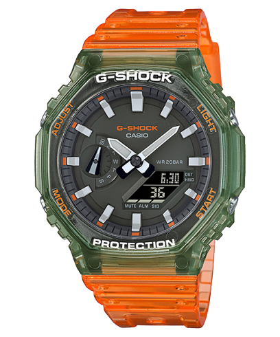 G-Shock Men's Watch Analog & Digital Combo, Black Dial Transparent Orange Resin Band, GA-2100HC-4ADR