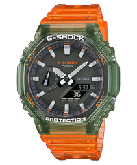 G-Shock Men's Watch Analog & Digital Combo, Black Dial Transparent Orange Resin Band, GA-2100HC-4ADR