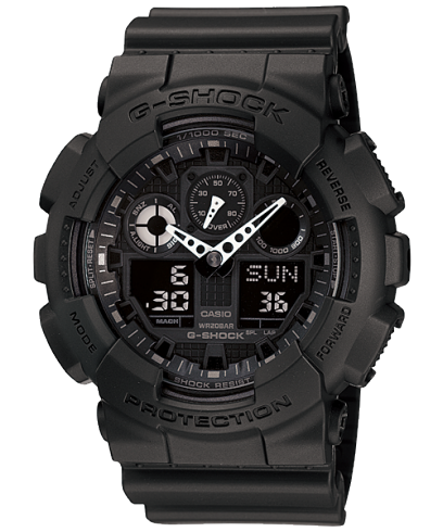 G-Shock Men's Watch Digital & Analog Combo, Black Dial Black Resin Band, GA-100-1A1DR