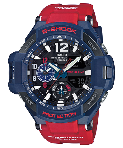 G-Shock Men's Watch Analog & Digital Combo, Blue & Black Dial Red Neobrite Resin Band, GA-1100-2ADR