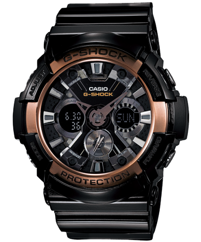 G-Shock Men's Watch Analog & Digital Combo, Black & Rose Gold Dial Black Resin Band, GA-200RG-1ADR