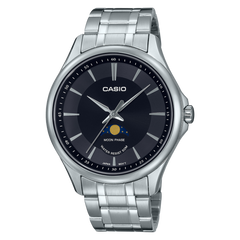 Casio Men's Watch Moonphase, Black Dial Silver Stainless Steel Strap, MTP-M100D-1AVDF