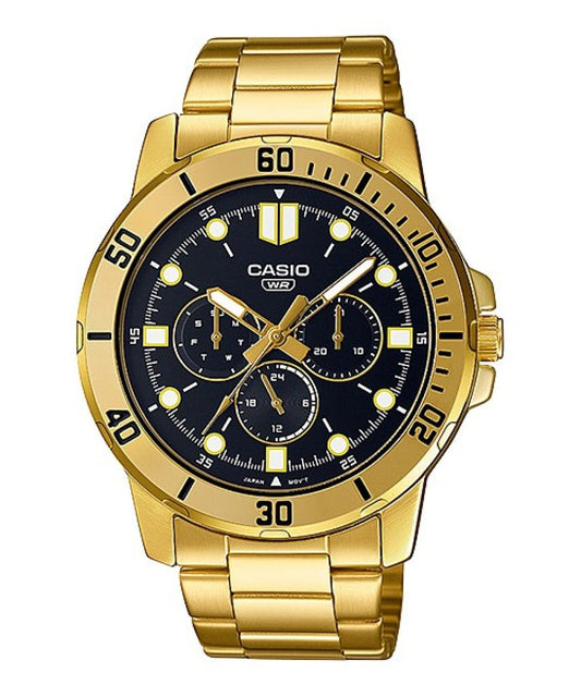 Casio men analog watch, black dial with comfortable strap, model CS-MTP-VD300G-1EUD, Bahrain