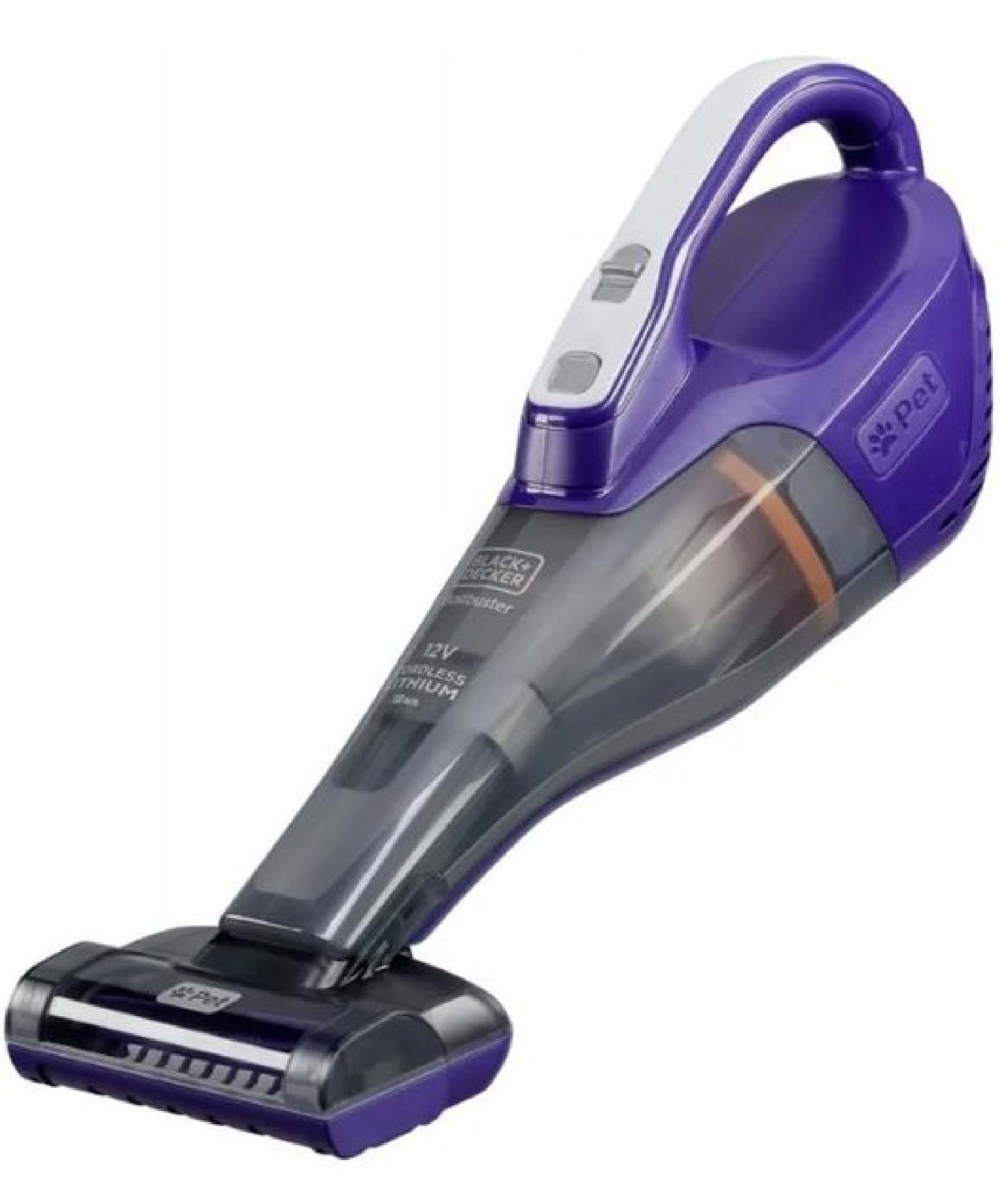 Black+Decker, 12V Pet Dustbuster Cordless Handheld Vacuum Cleaner, Grey & Purple, DVB315JP