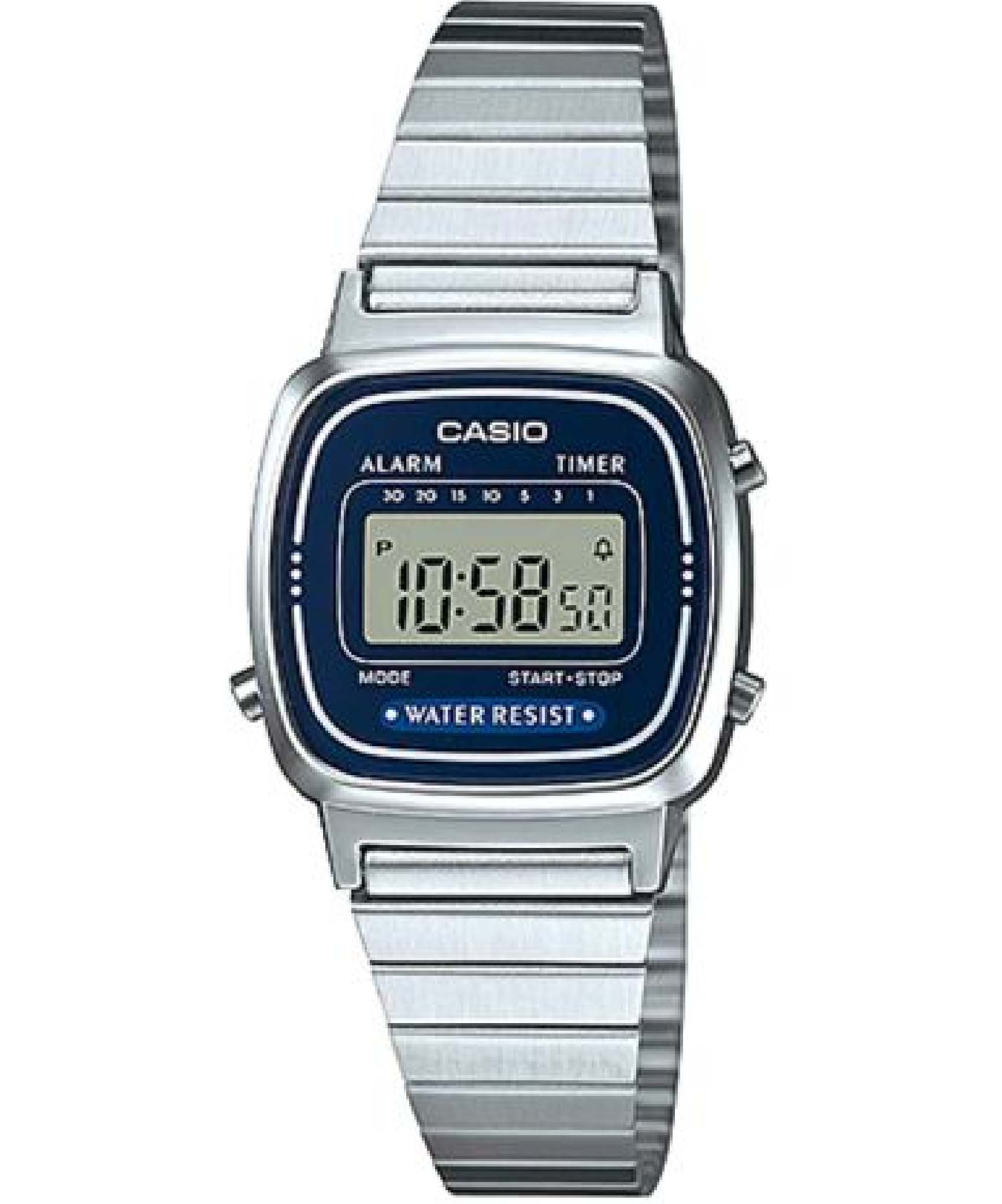 Casio Women's Watch Digital, Blue Dial Silver Stainless Steel Strap, LA670WA-2DF