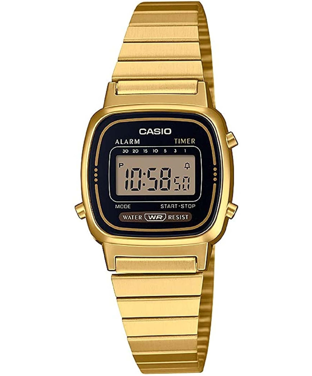 Casio Women's Watch Digital, Black Dial Gold Stainless Steel Strap, LA670WGA-1DF