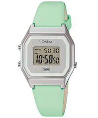 Casio Women's Watch Digital , Silver Dial Pastels Matte Green Leather Strap, LA680WEL-3DF