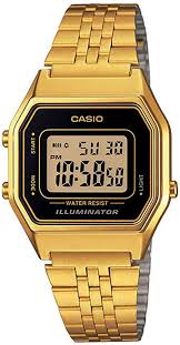 Casio Women's Watch Digital, Black Dial Gold Stainless Steel Strap, LA680WGA-1DF