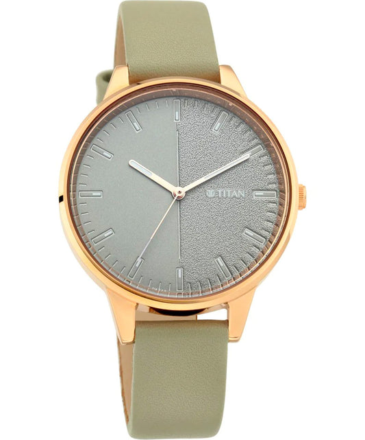 Titan, Women, Analog, Watch, Grey Dial, Leather Strap, 2648WL01