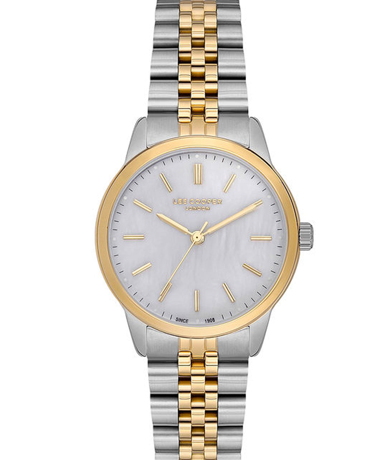 Lee Cooper  Women's Analog Watch, White Mother of Pearl Dial Stainless-Steel Two-Tone Strap, LC07144.220