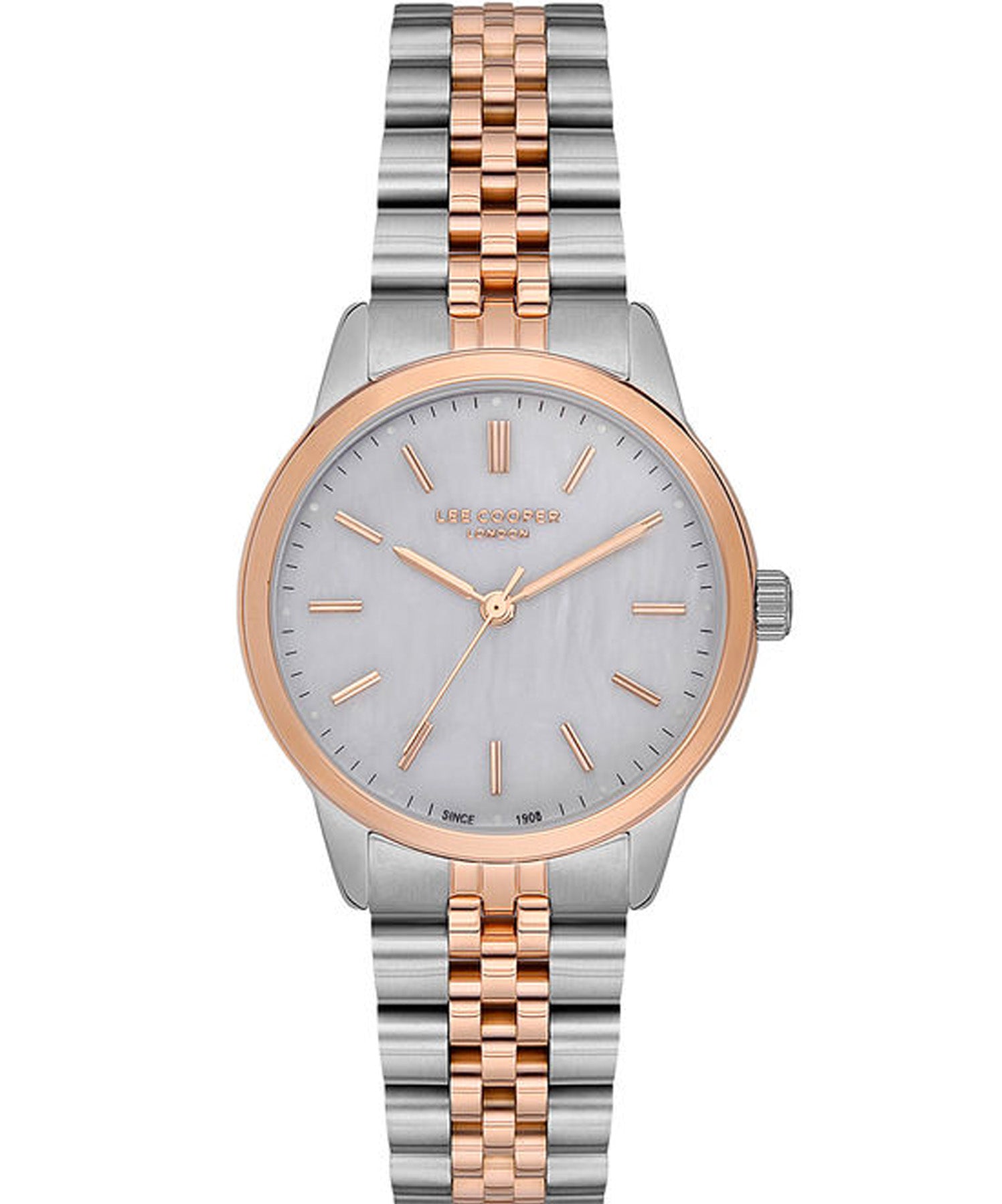 Lee Cooper  Women's Analog Watch, White Mother Of Pearl Stainless Steel Two Tone Strap, LC07144.520