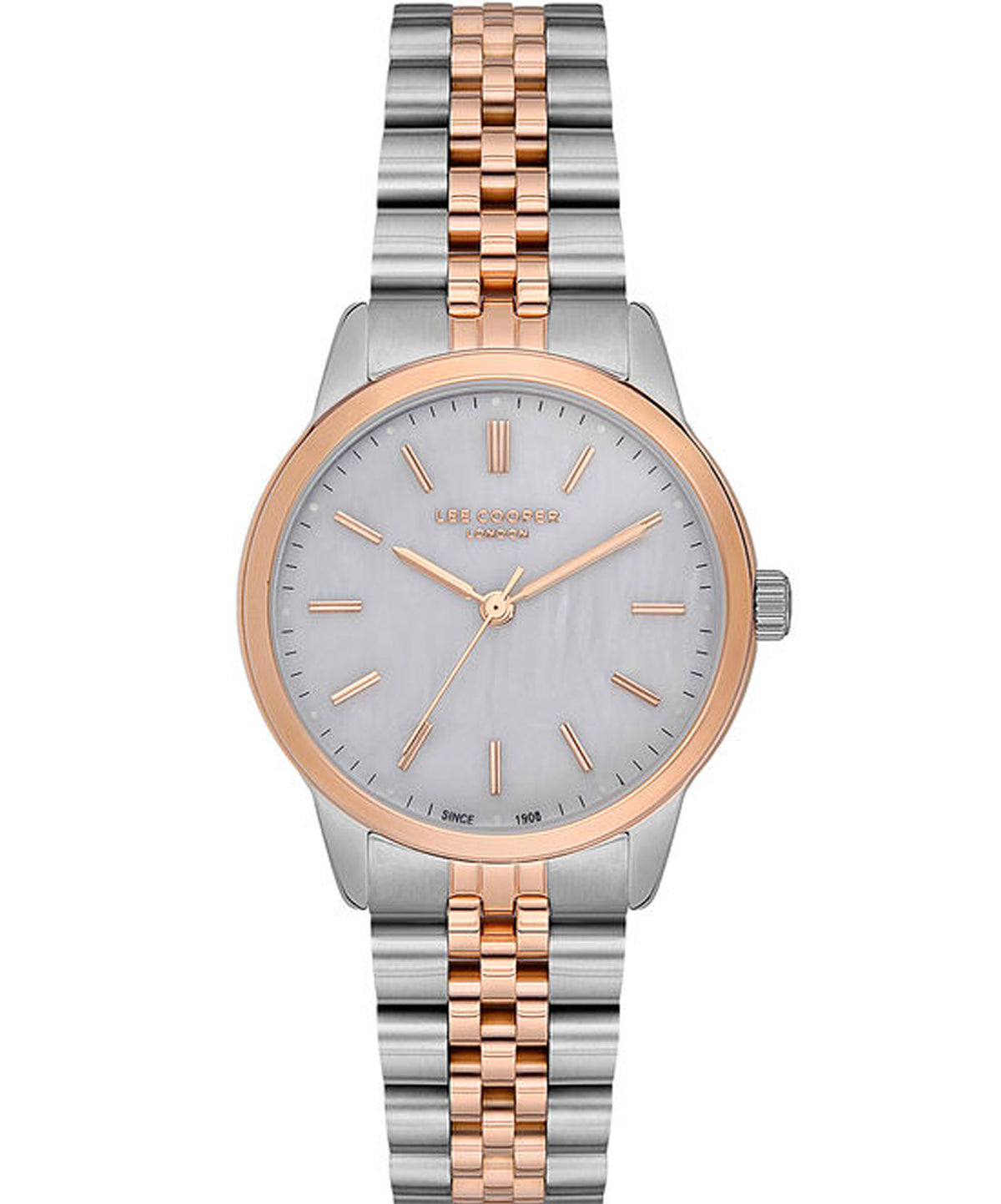 Lee Cooper  Women's Analog Watch, White Mother Of Pearl Stainless Steel Two Tone Strap, LC07144.520