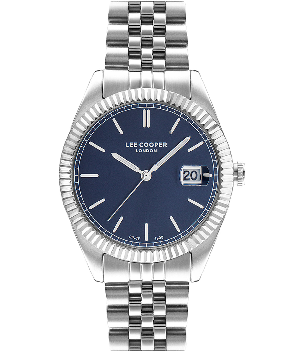 Lee Cooper  Men's Analog Watch Blue Dial Silver Metal Strap, LC07215.390