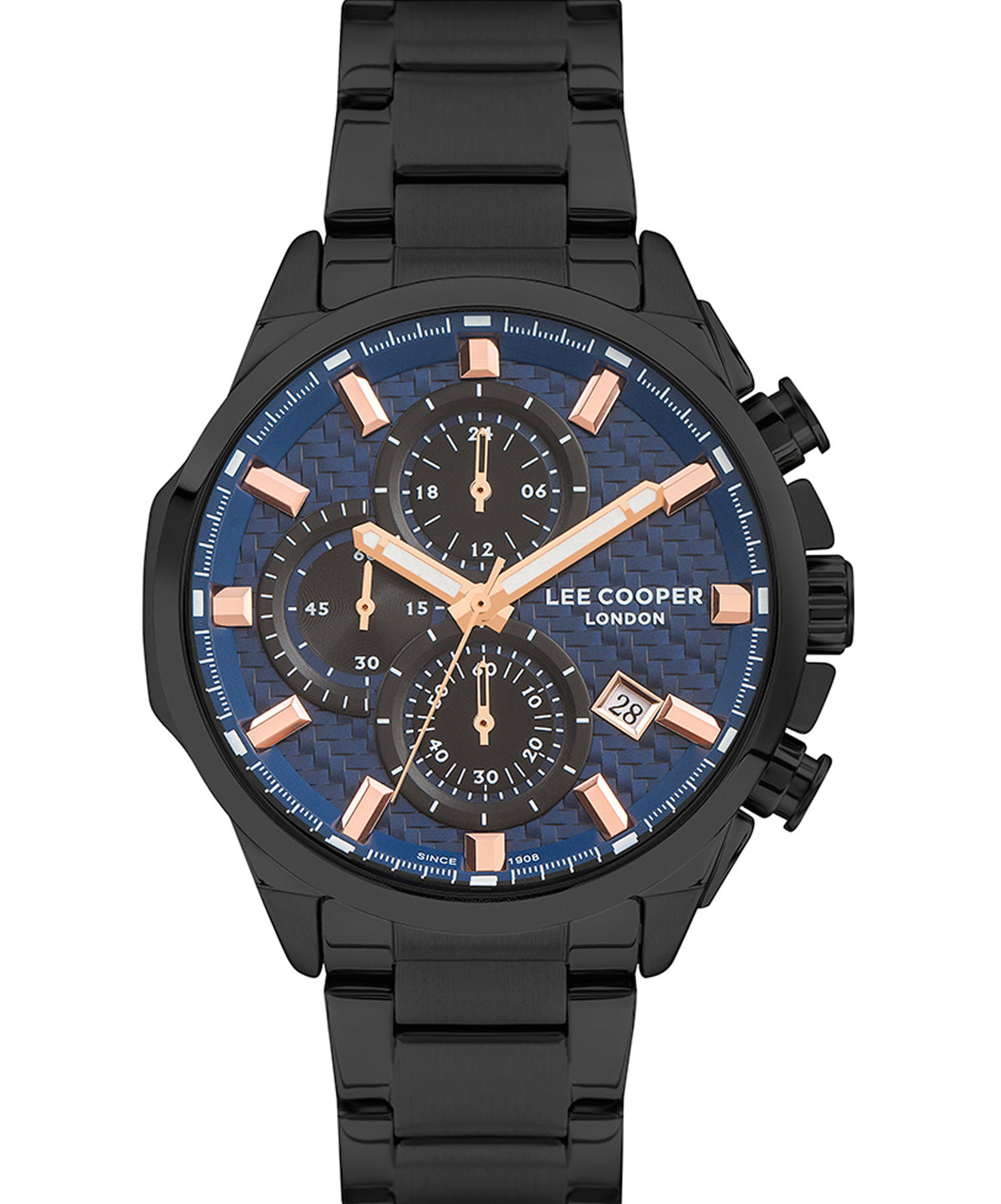 Lee Cooper  Men's Chronograph Watch Blue Dial Black Metal Strap, LC07254.690