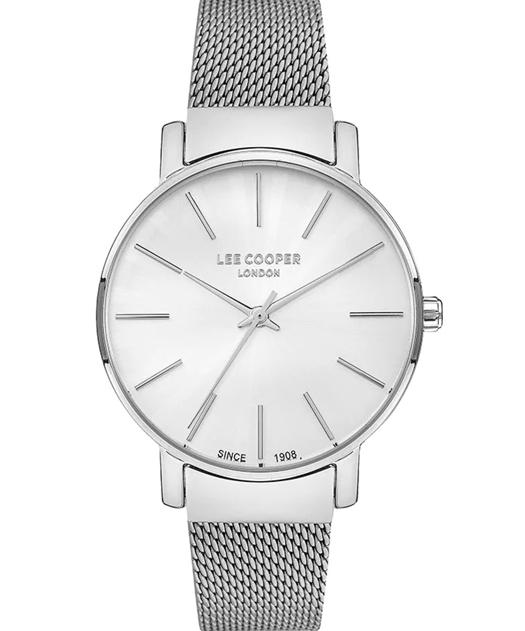 Lee Cooper  Women's Analog Watch, White Dial, Silver Stainless Steel Mesh Strap, LC07339.330