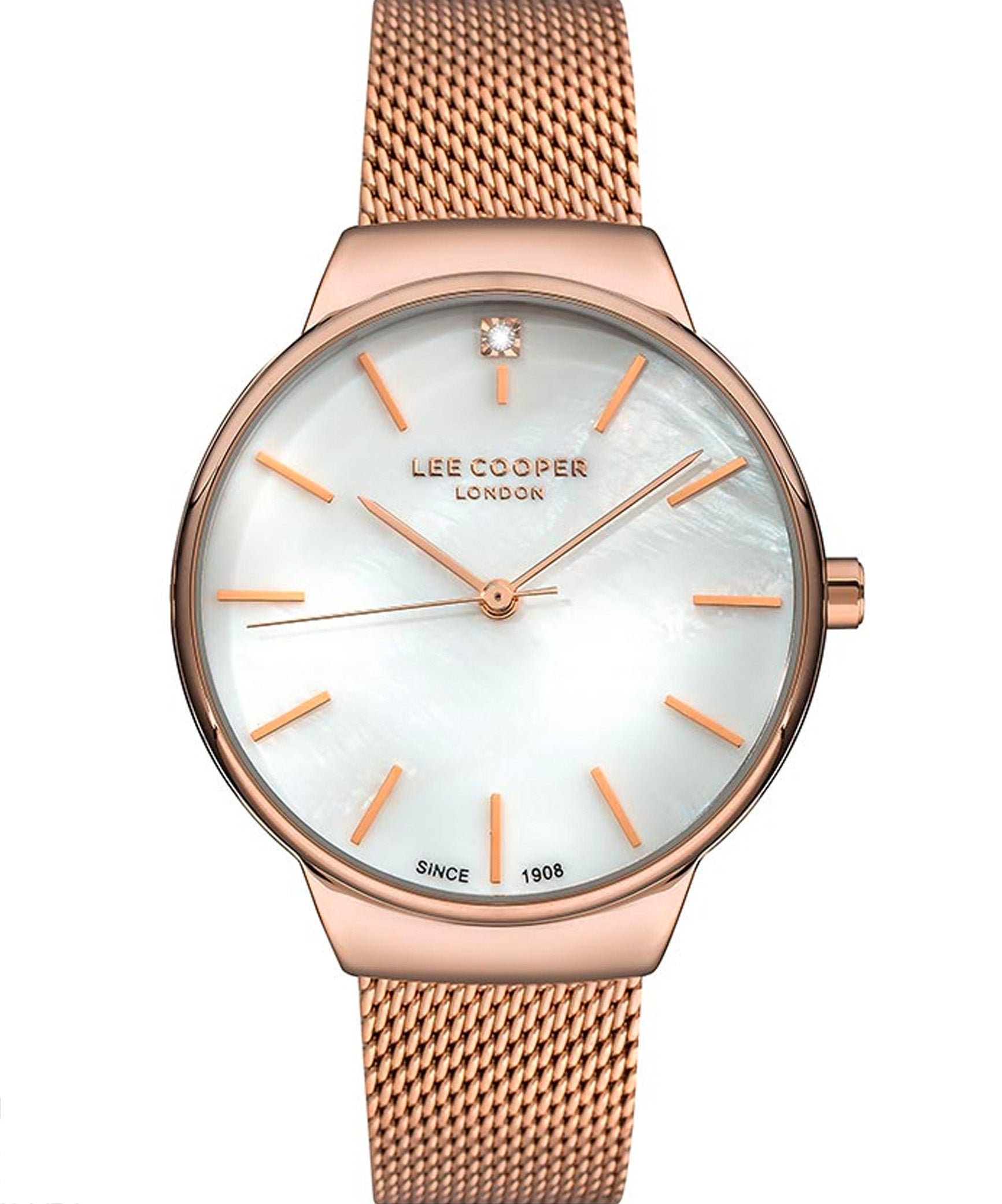 Lee Cooper  Women's Analog Watch, Silver Dial, Rose Gold Stainless Steel Mesh Strap, LC07343.430