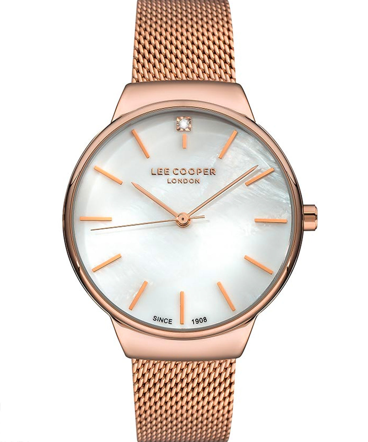 Lee Cooper  Women's Analog Watch, Silver Dial, Rose Gold Stainless Steel Mesh Strap, LC07343.430