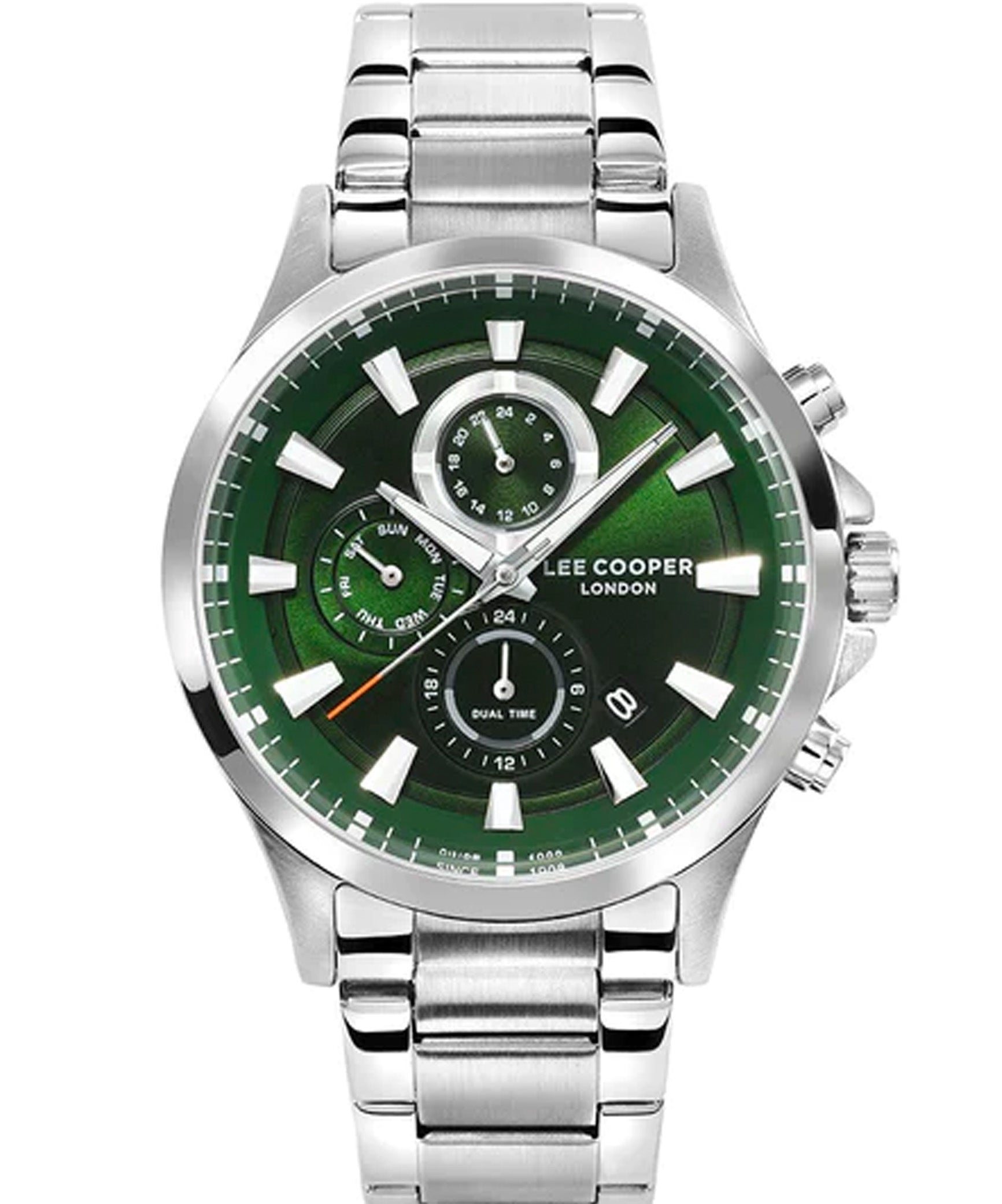 Lee Cooper  Men's Analog Watch, Green Dial, Silver Stainless Steel Strap, LC07362.370