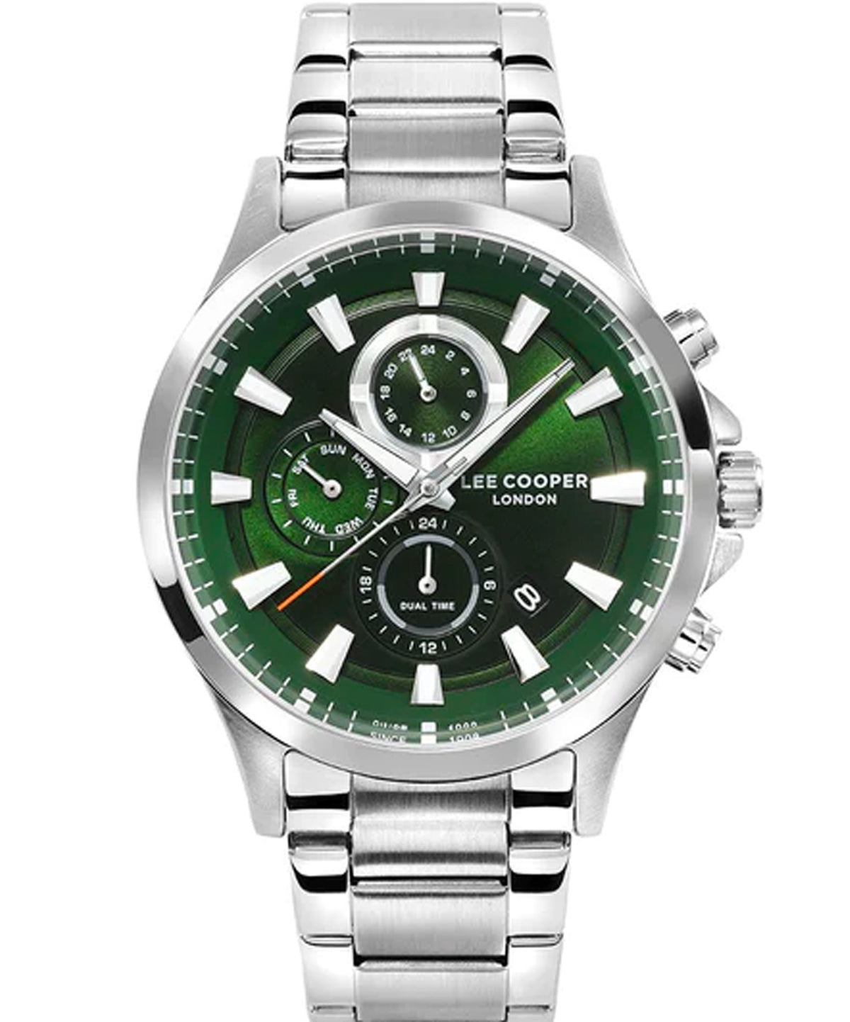 Lee Cooper  Men's Analog Watch, Green Dial, Silver Stainless Steel Strap, LC07362.370