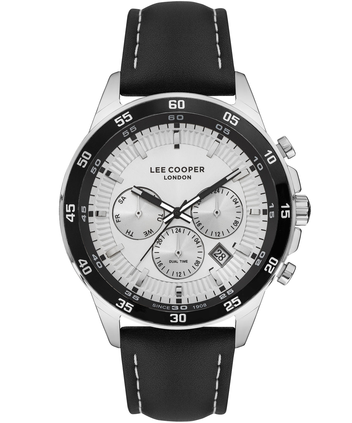 Lee Cooper  Men's Analog Watch, White Dial, Black LeatherStrap, LC07372.331