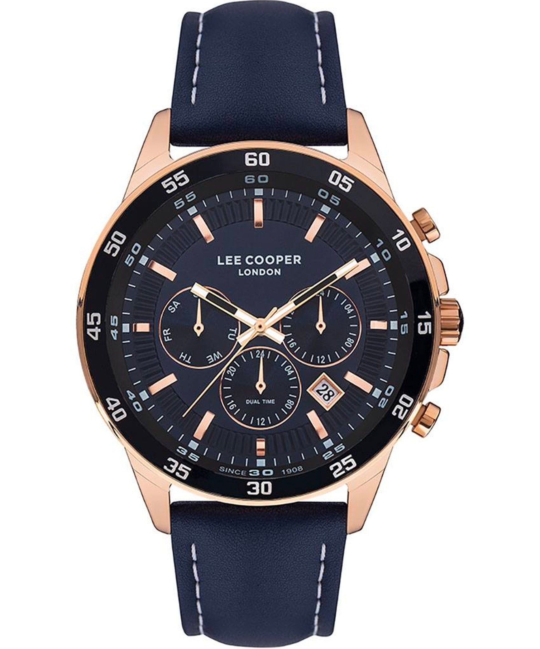 Lee Cooper  Men's Analog Watch, Blue Dial, Blue LeatherStrap, LC07372.499