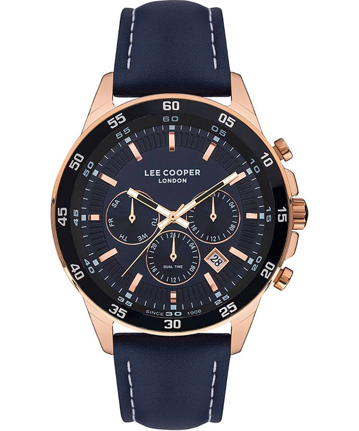Lee Cooper  Men's Analog Watch, Blue Dial, Blue LeatherStrap, LC07372.499
