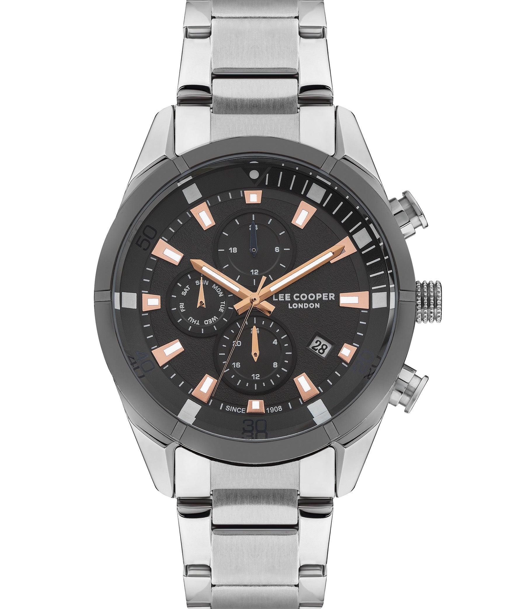 Lee Cooper  Men's Analog Watch, Gun Dial, Silver Stainless Steel Strap, LC07378.060