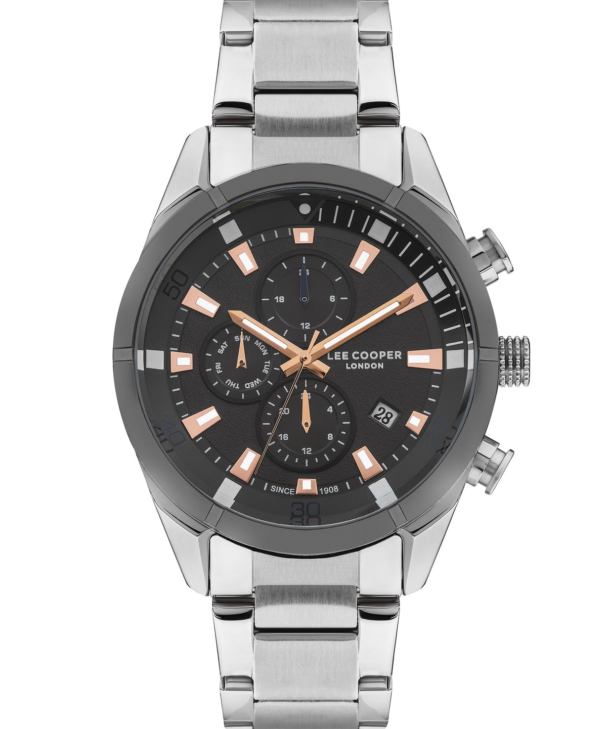 Lee Cooper  Men's Analog Watch, Gun Dial, Silver Stainless Steel Strap, LC07378.060