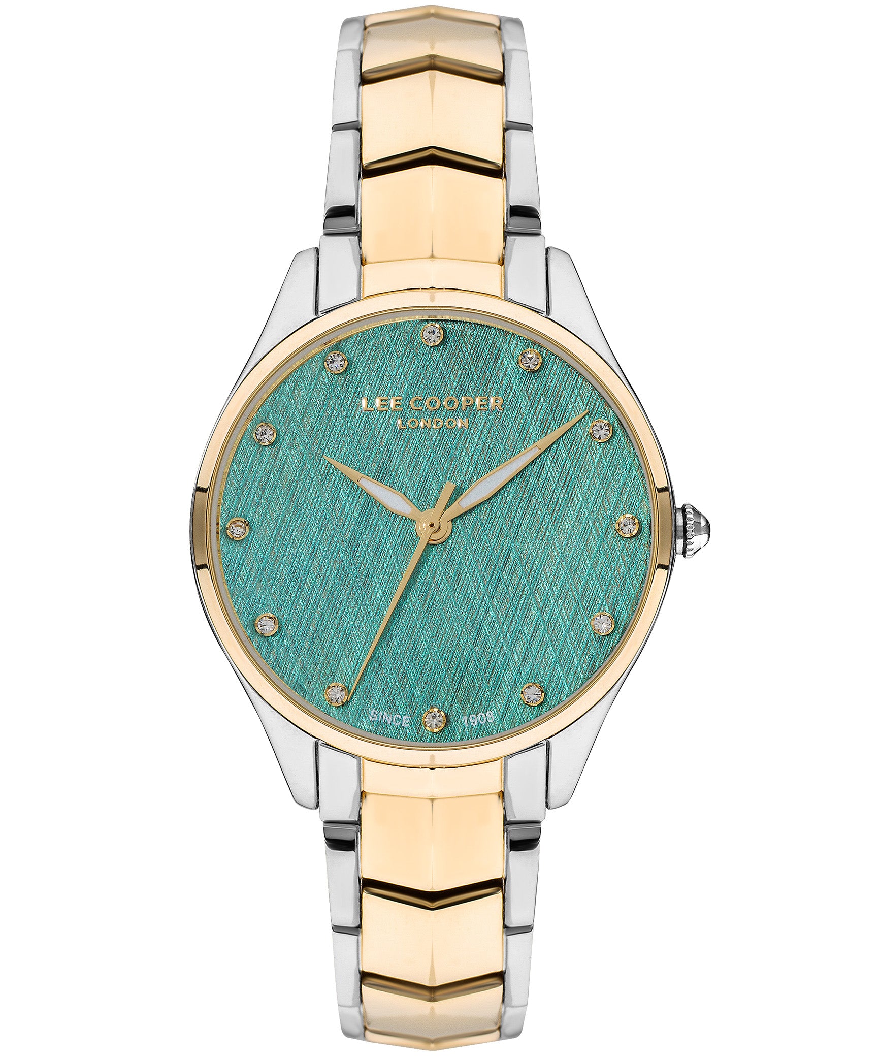 Lee Cooper  Women's Analog Watch, Green Dial, Silver & Gold Stainless Steel Strap, LC07393.270