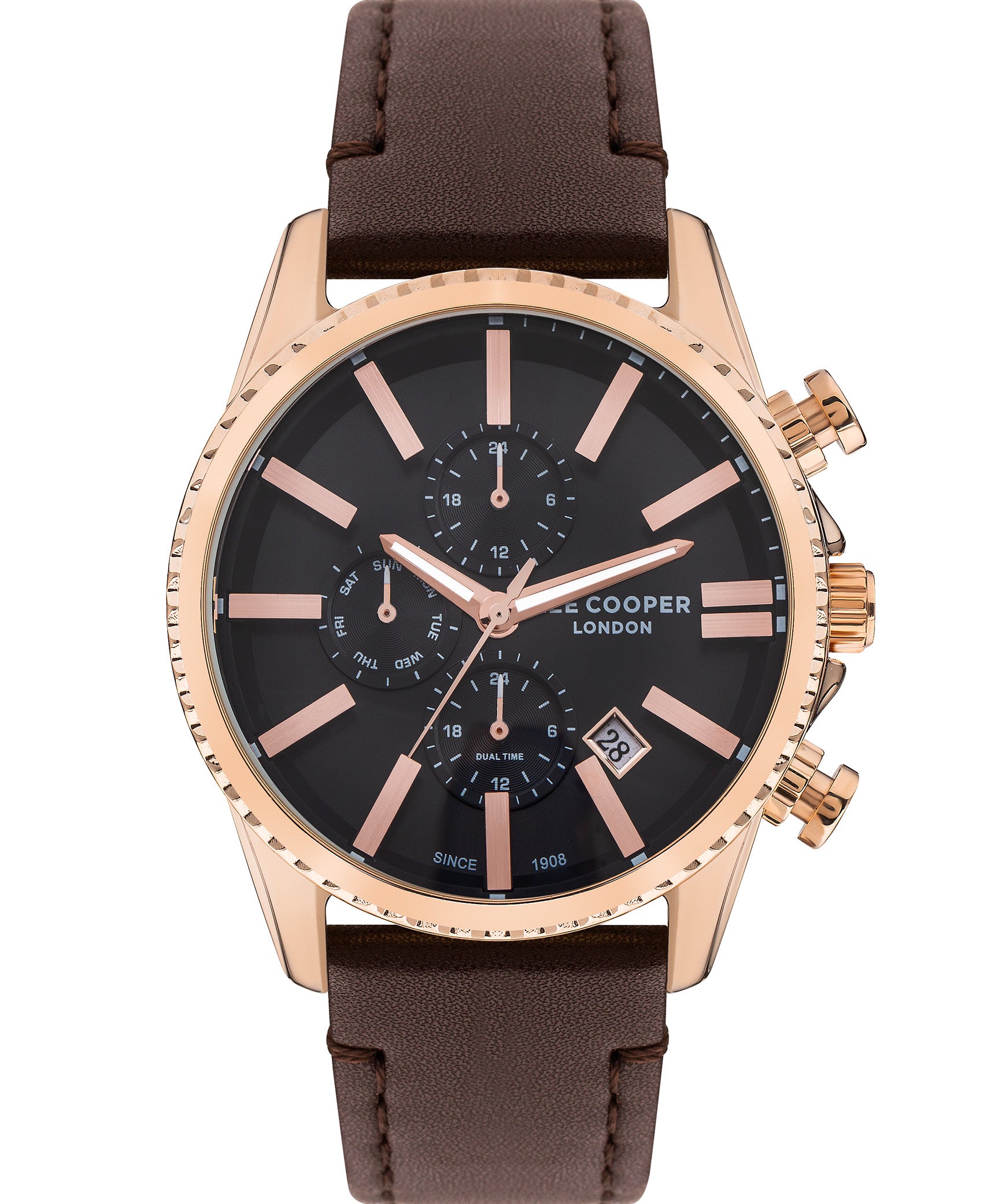 Lee Cooper  Men's Multi Function Black Dial Brown Leather Strap,  Watch LC07398.452