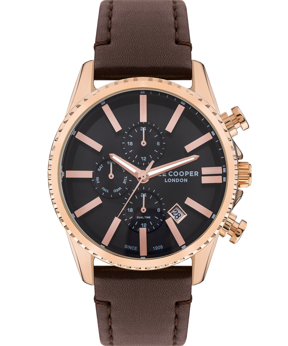 Lee Cooper  Men's Multi Function Black Dial Brown Leather Strap,  Watch LC07398.452