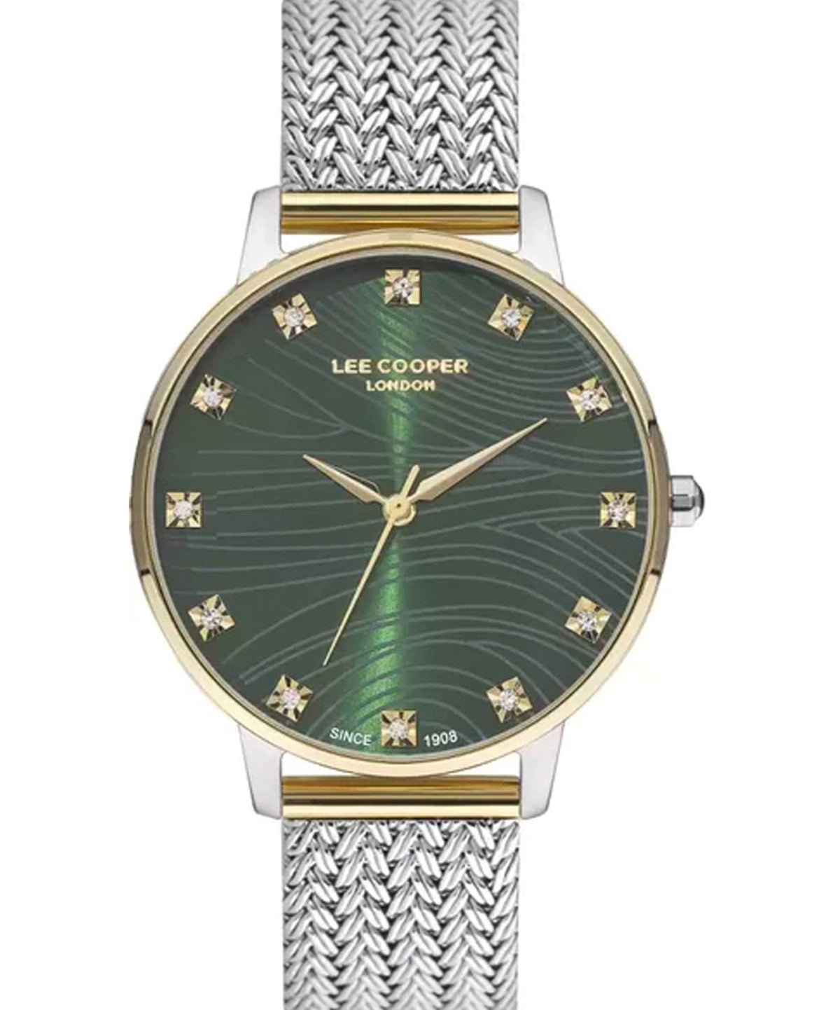 Lee Cooper  Women's Analog Watch, Green Dial, Silver Stainless Steel Strap, LC07401.270