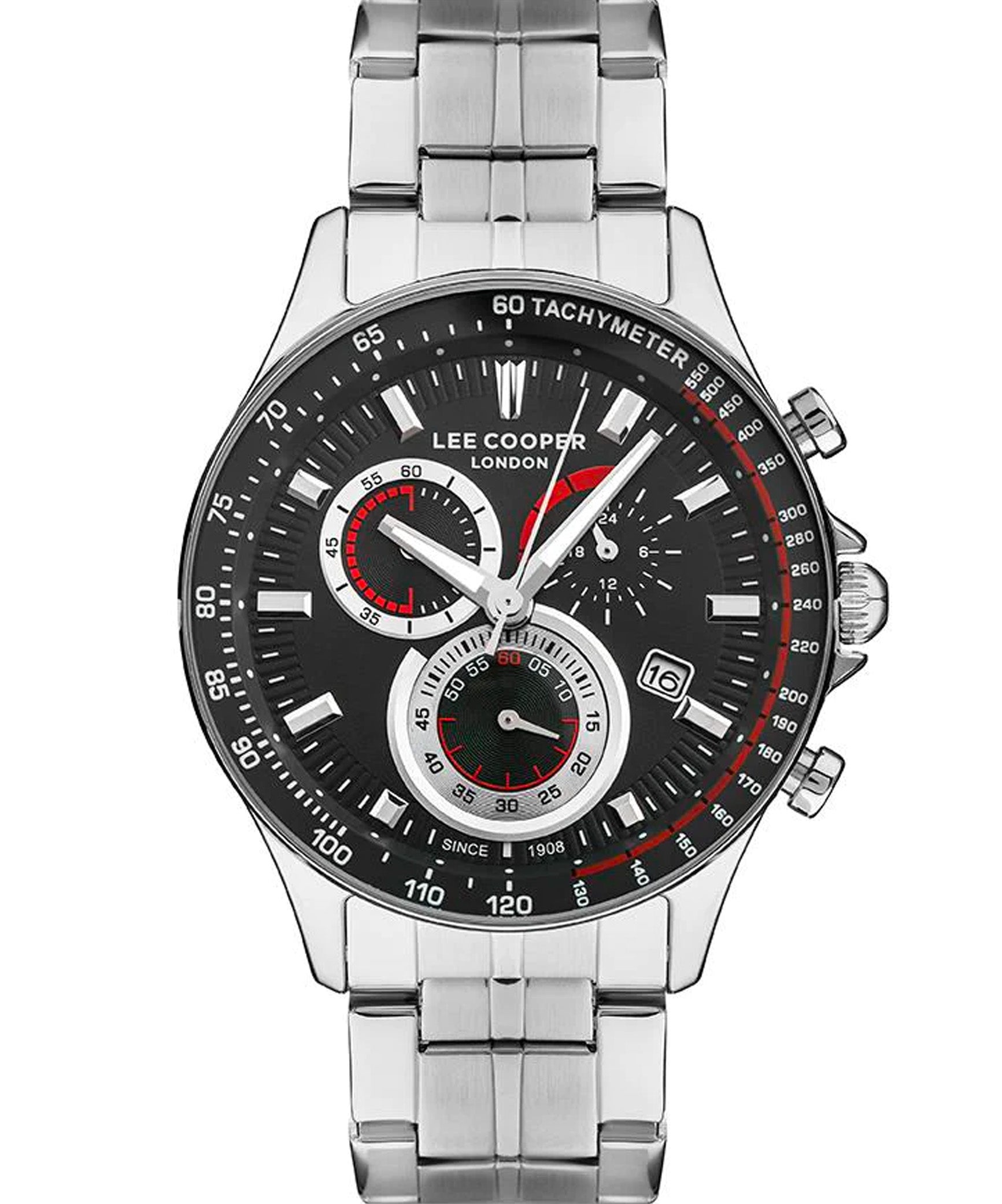 Lee Cooper  Men's Analog Watch, Black Dial, Silver Stainless Steel Strap, LC07403.350