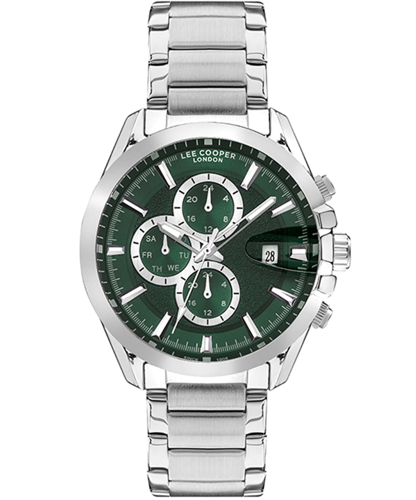 Lee Cooper  Men's Multi Function Green Dial Silver Metal Strap Watch, LC07455.370