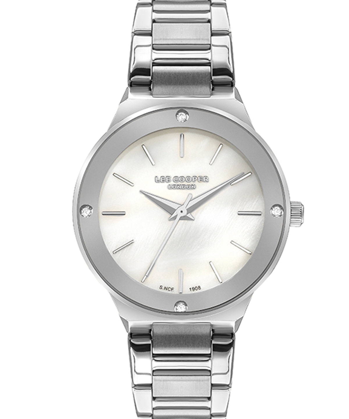 Lee Cooper  Women's Analog White Mother of pearl Dial Silver Stainless Steel Strap Watch, LC07480.320
