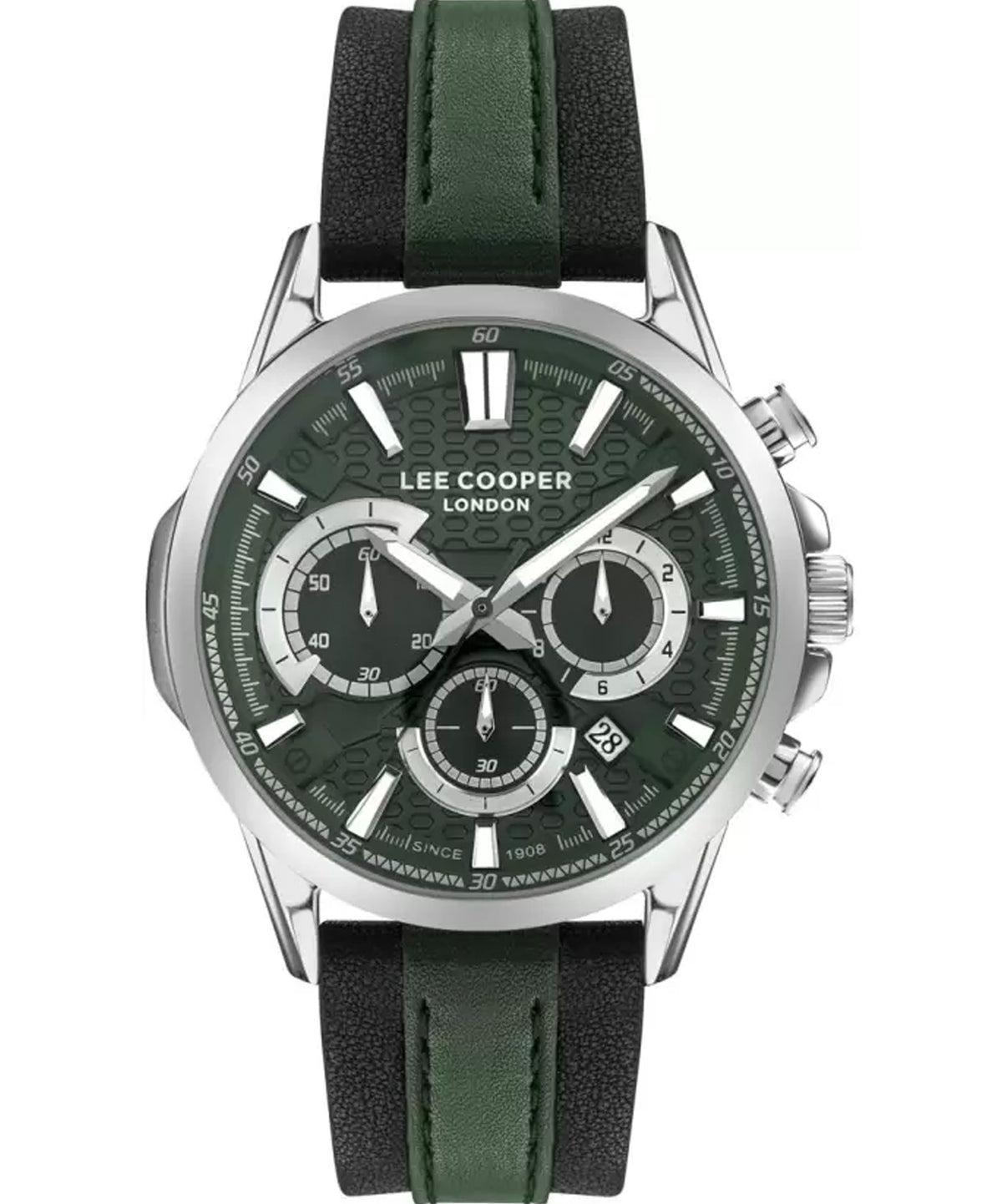 Lee Cooper  Men's Multi Function Green Dial Two Tone Leather Strap Watch, LC07493.377