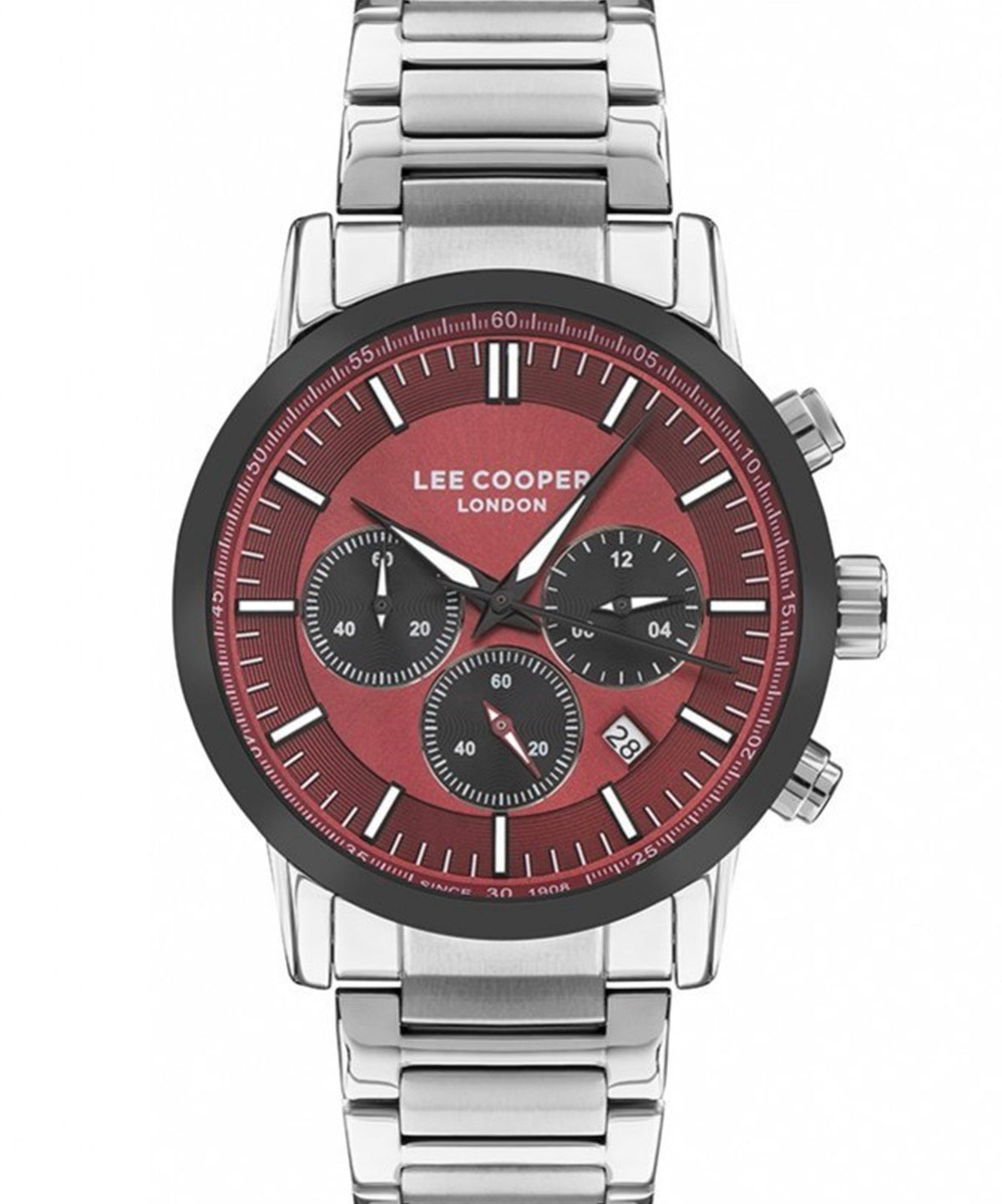 Lee Cooper  Men's Multi Function Red Dial Silver Stainless Steel Strap Watch, LC07505.380