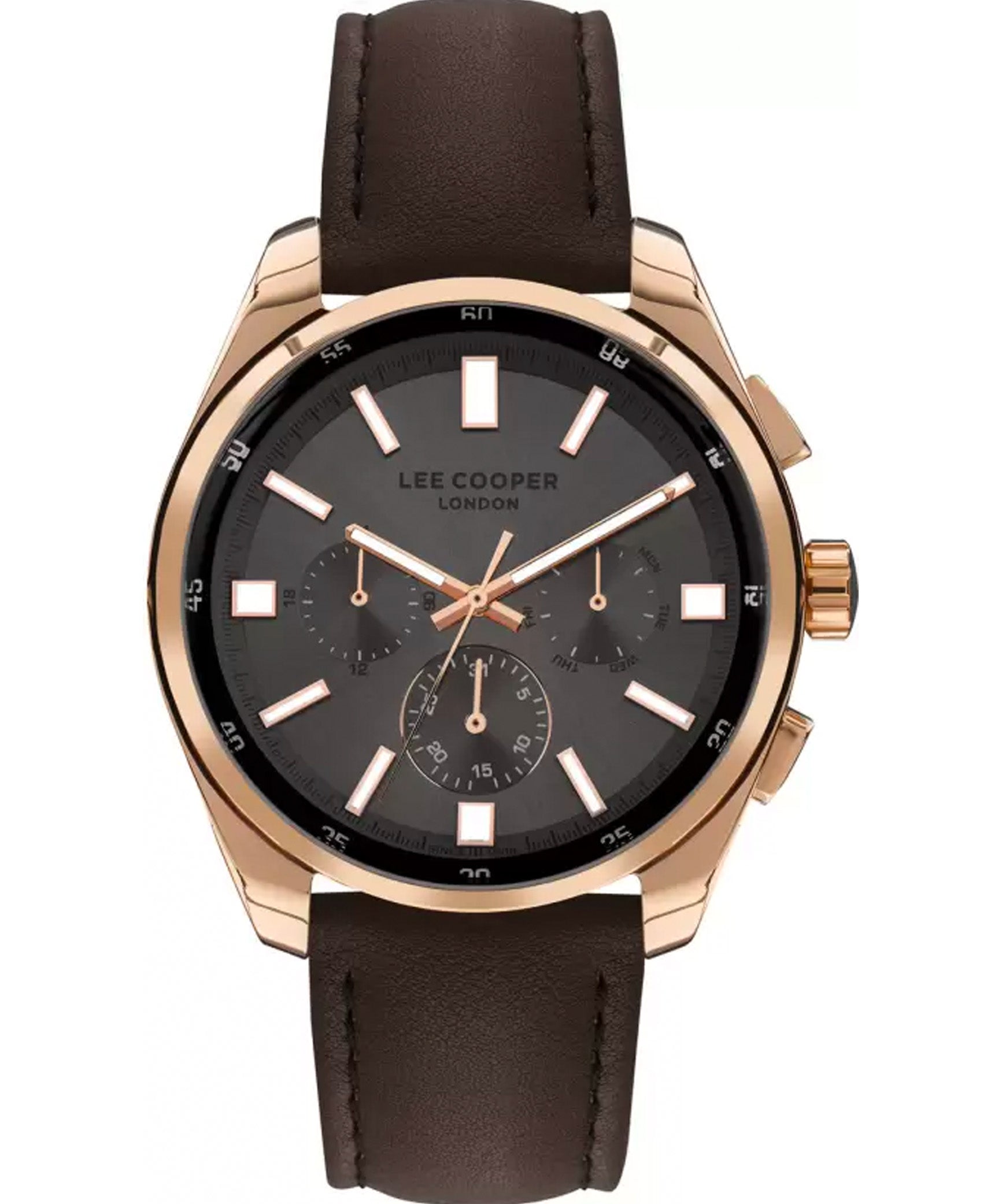 Lee Cooper  Men's Multi Function Brown Dial Brown Leather Strap Watch, LC07514.452