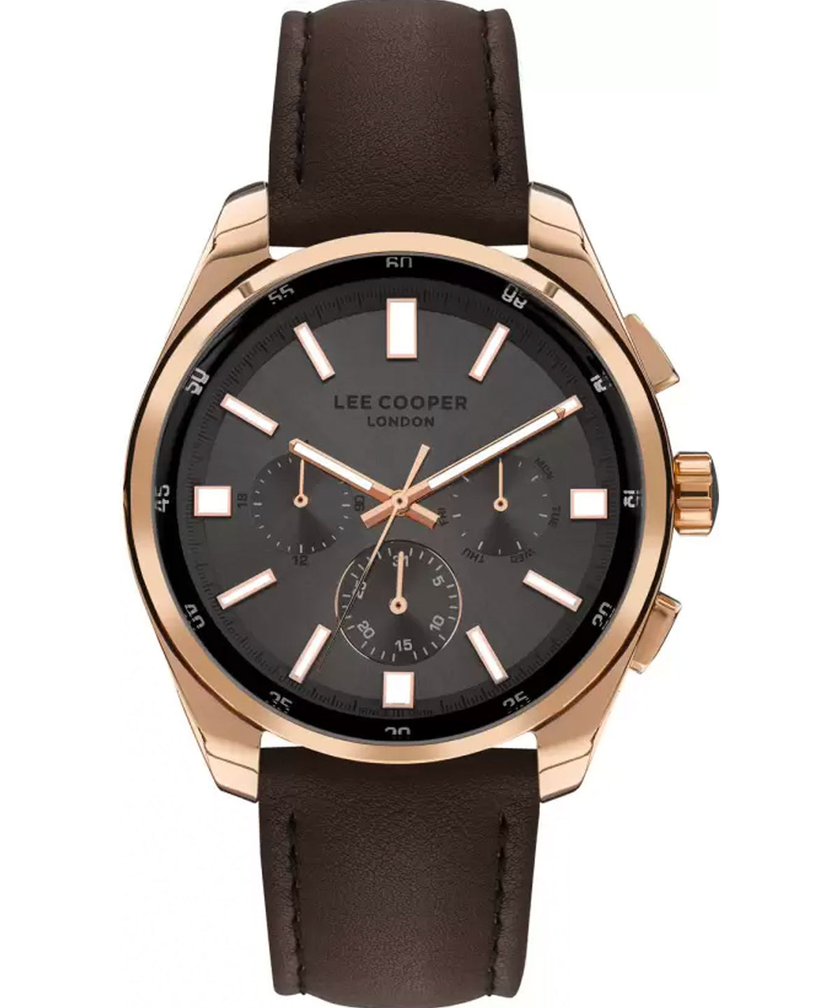 Lee Cooper  Men's Multi Function Brown Dial Brown Leather Strap Watch, LC07514.452