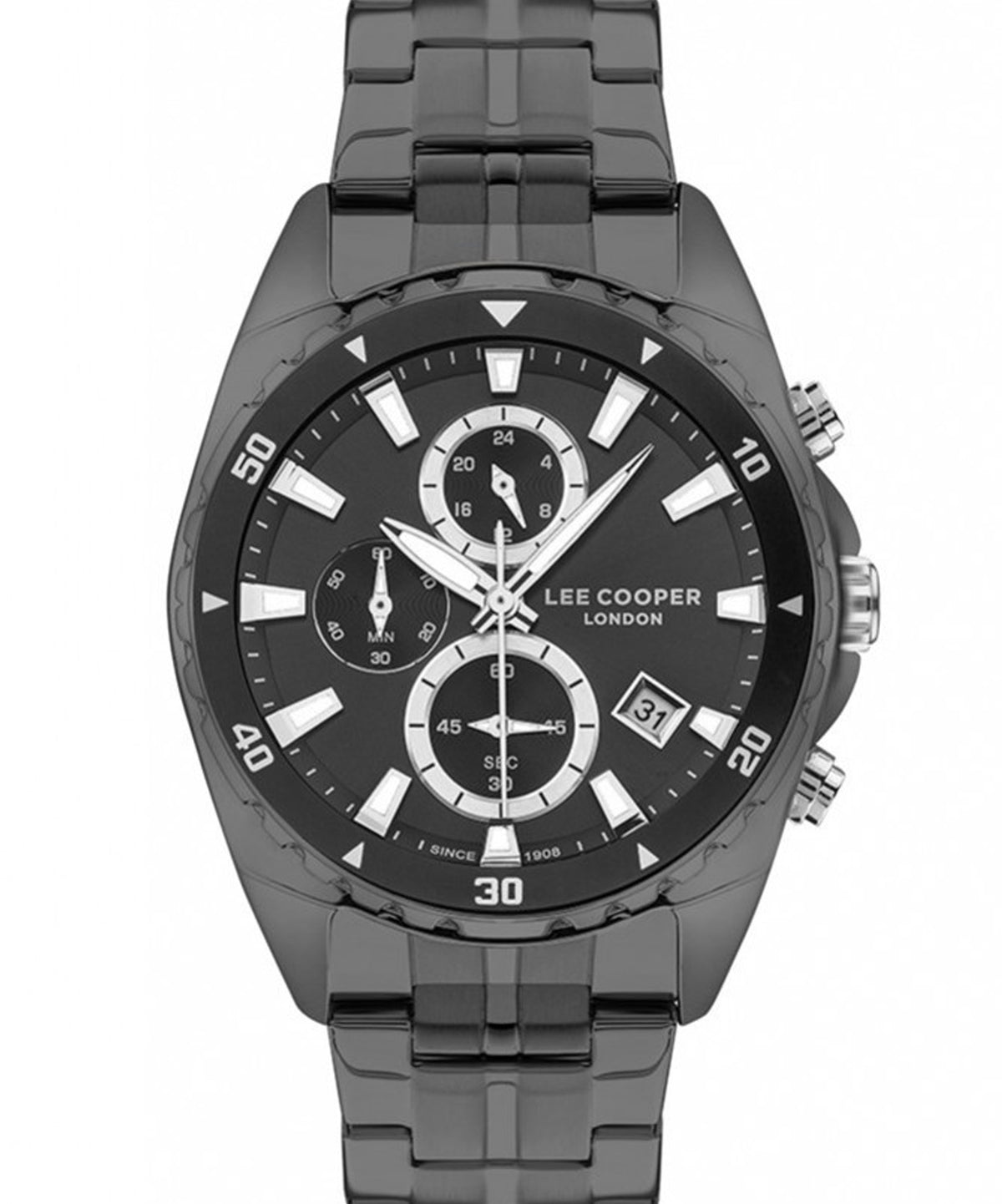 Lee Cooper  Men's Multi Function Black Dial, Black Stainless Steel Metal Strap Watch,  LC07515.650