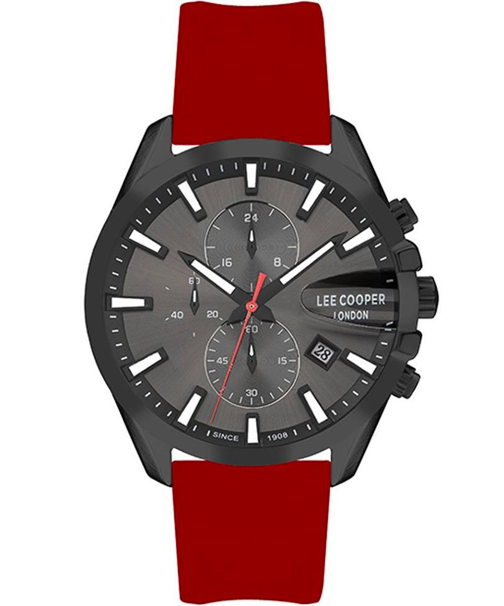 Lee Cooper  Multi Function Men's Watch Black Dial, Red Leather Strap, LC07522.658