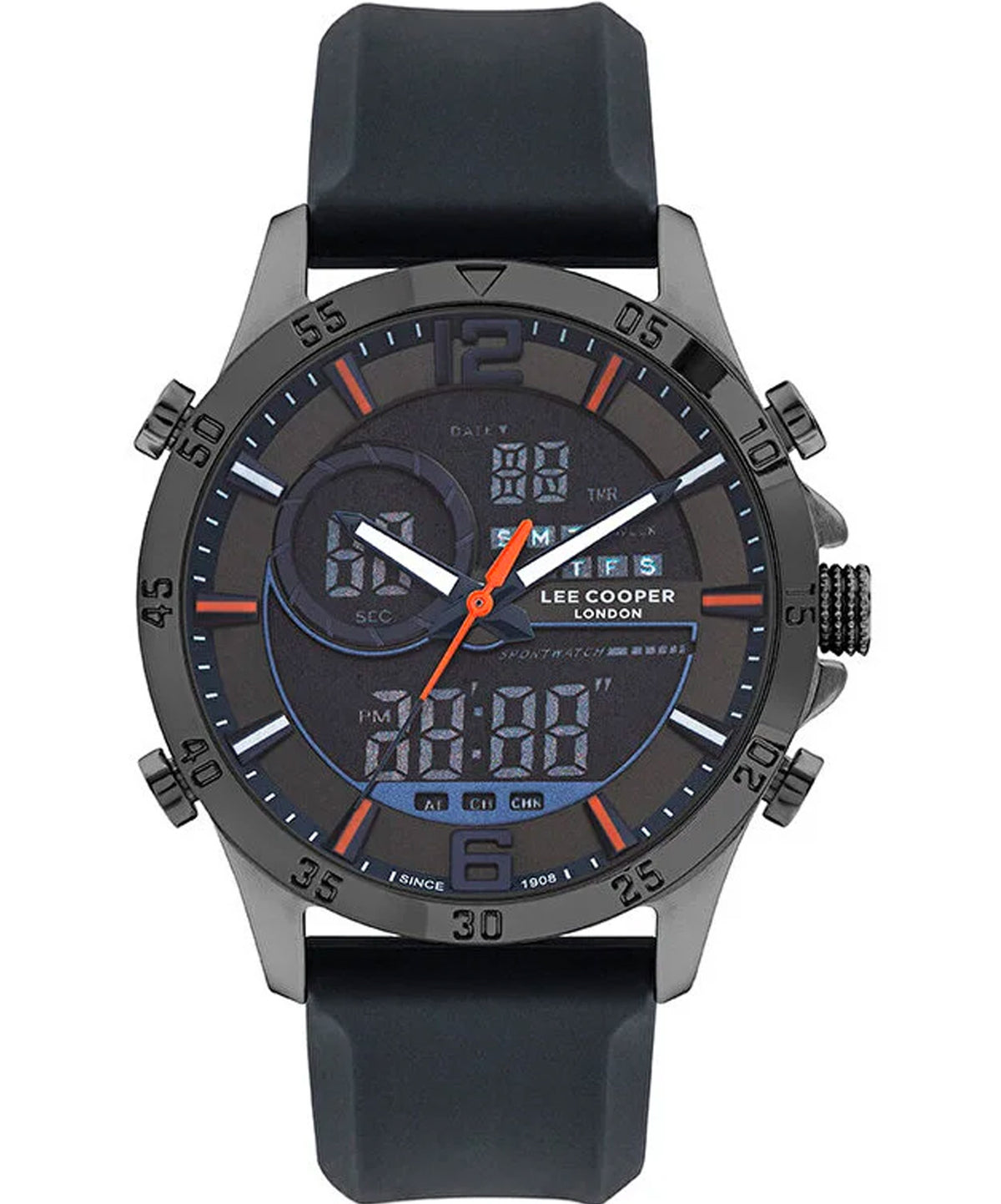 Lee Cooper  Men's Watch Dark Black Dial Black Rubber Strap, LC07559.066