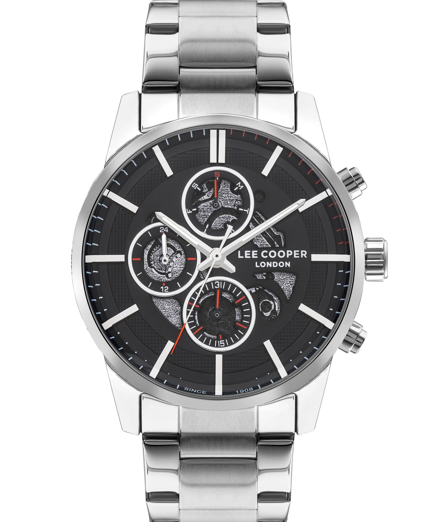 Lee Cooper  Men's Multi Function Watch Black Dial Silver Metal Strap, LC07562.350
