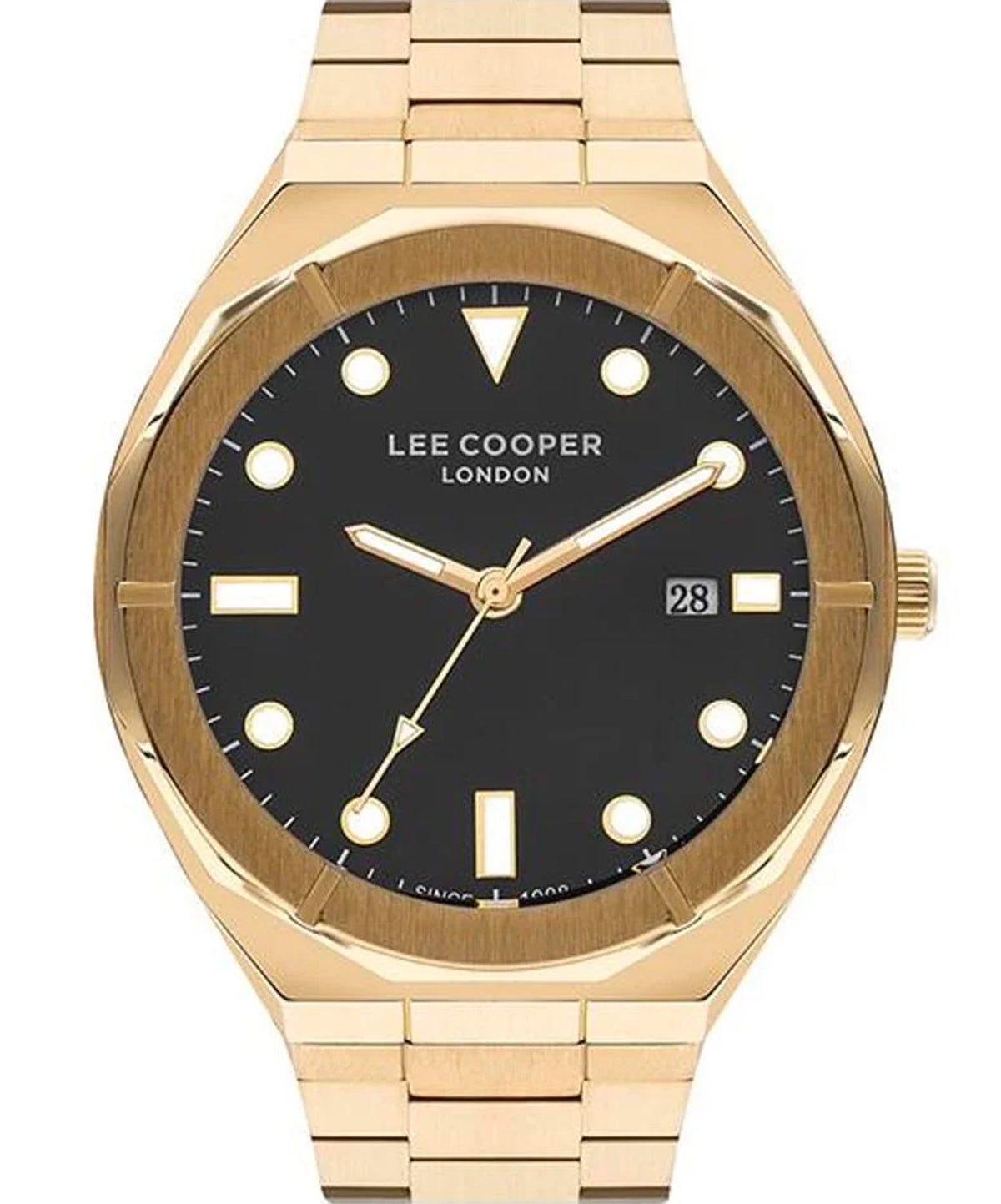 Lee Cooper  Men's Multi Function Watch Black Dial Gold Metal Strap, LC07577.270