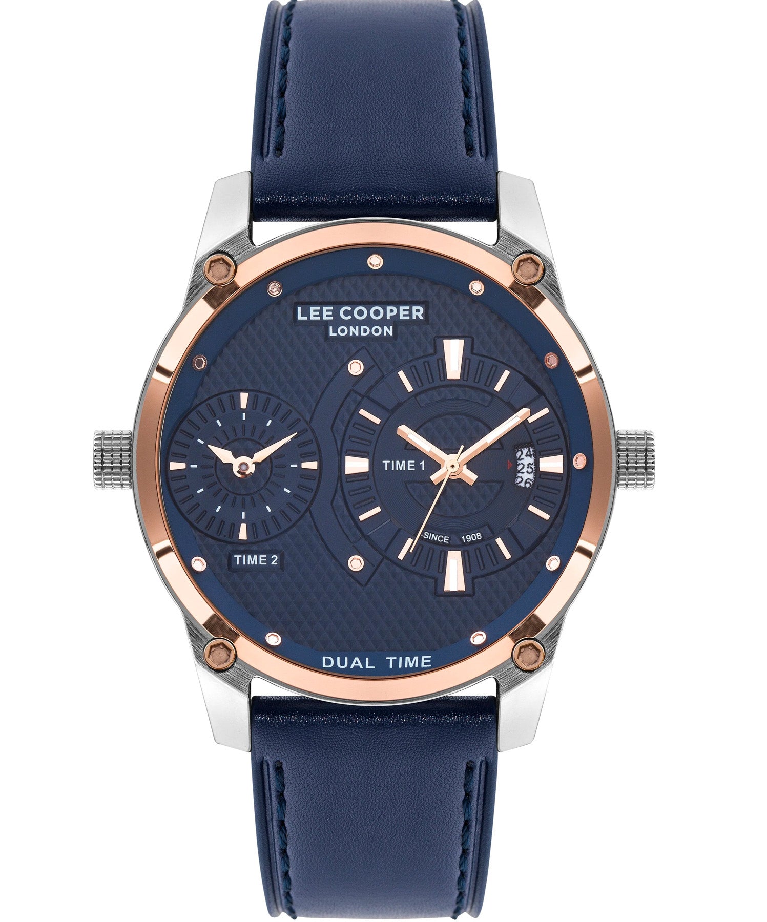 Lee Cooper  Men's Multi Function Watch Blue Dial Blue Leather Strap, LC07586.599