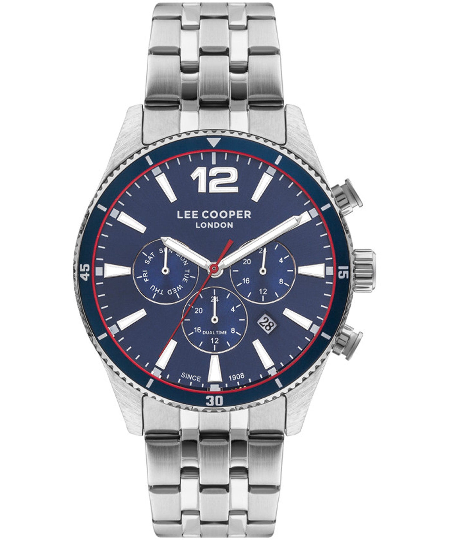 Lee Cooper  Men's Watch Blue Dial Silver Metal Strap, LC07641.390